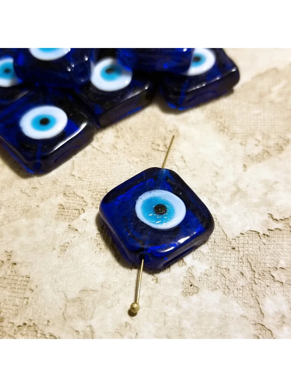 Handcrafted Turkish Evil Eye Lampwork Glass Focal Beads Cobalt Blue 4 pcs
